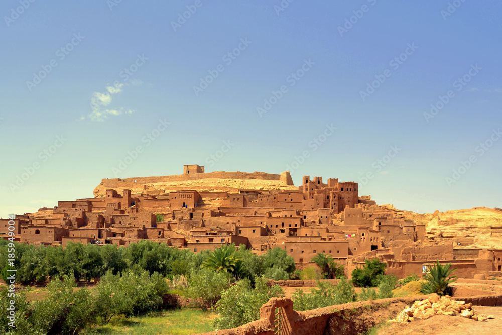 Small village of mud houses in Ouarzazate, Morocco (nicknamed The door of the desert).