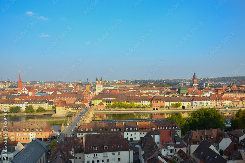 View of the city of Würzburg (Wurzburg) in Germany. City is consider the start point of the Romantic Road (from Wurzburg to Fussen)