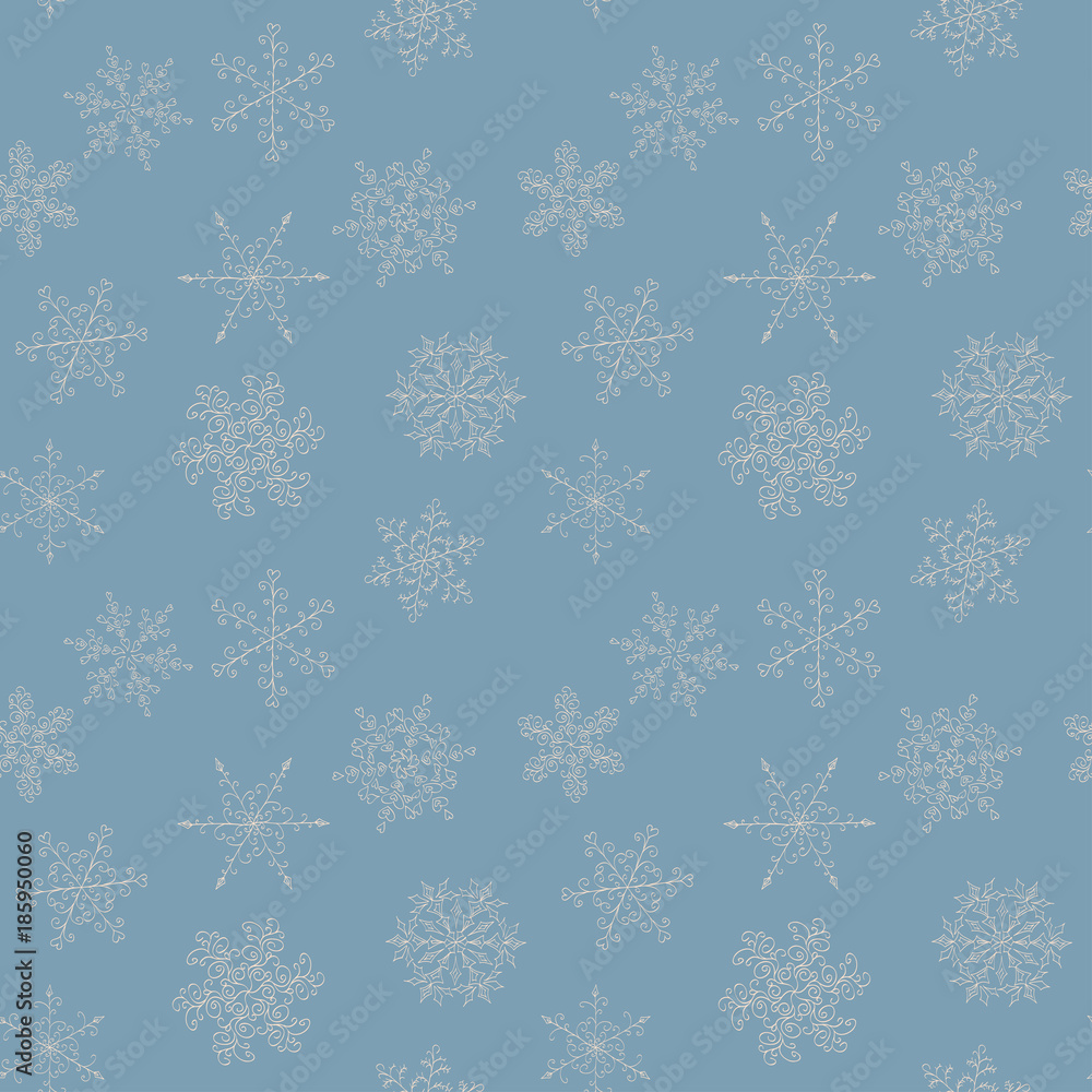 Seamless pattern of hand-drawn black-and-white snowflake Seamless pattern of hand-drawn black-and-white snowflake