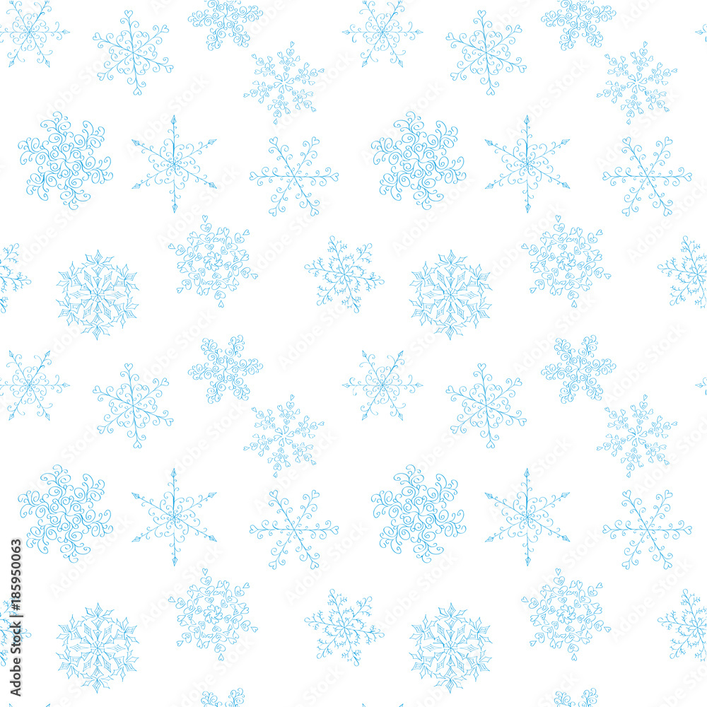 Seamless pattern of hand-drawn black-and-white snowflake Seamless pattern of hand-drawn black-and-white snowflake