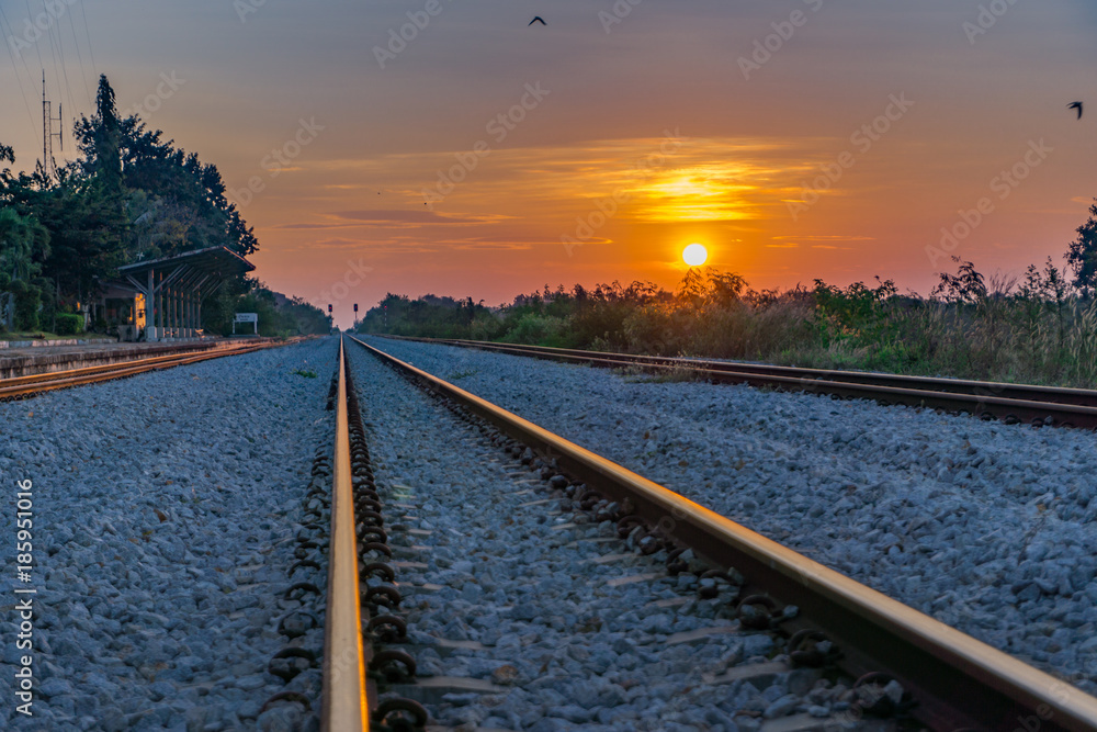 railway in morning with sunrise railway in morning with sunrise
