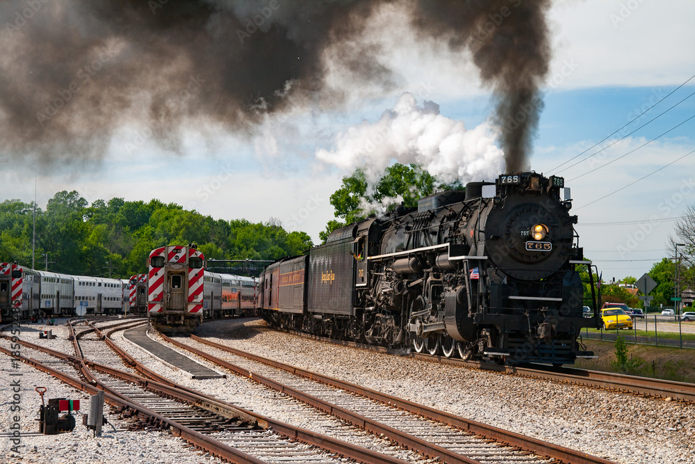 Nickel Plate steam locomotive 765 departing Fox Lake, IL