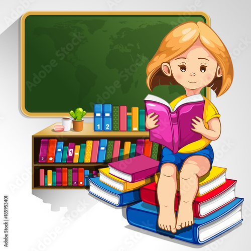 child reading books in the classroom. vector illustration. you can place relevant content on the area.