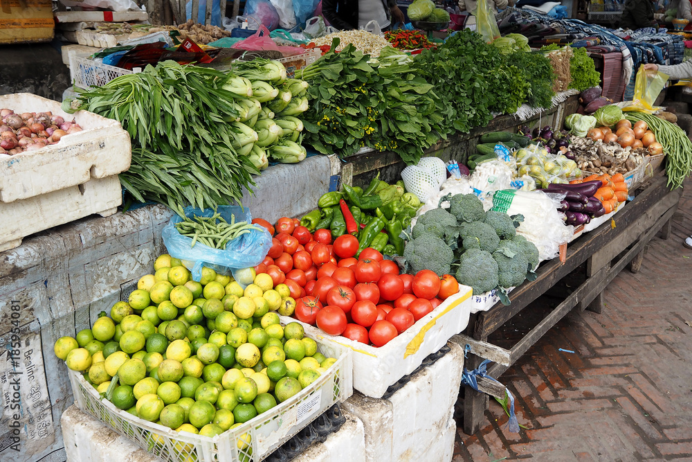 The vegetables in the market look fresh and yummy