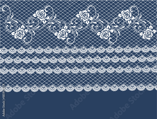 Vector floral border. The ribbon patterned lace edging. Curly flowers and weaving wire mesh