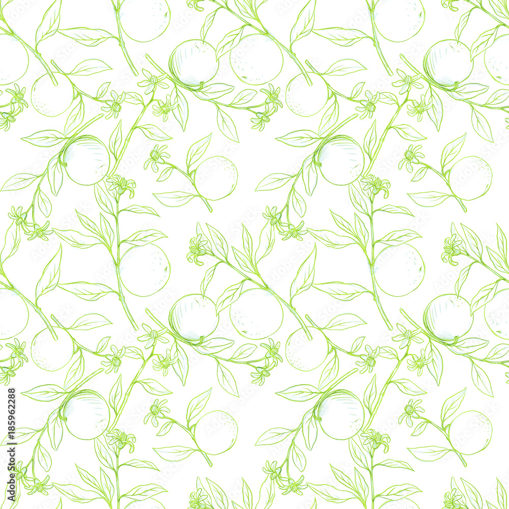 seamless pattern with fruit tree branches