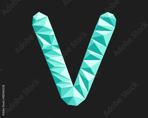 Worthy diamond letter V on the dark background