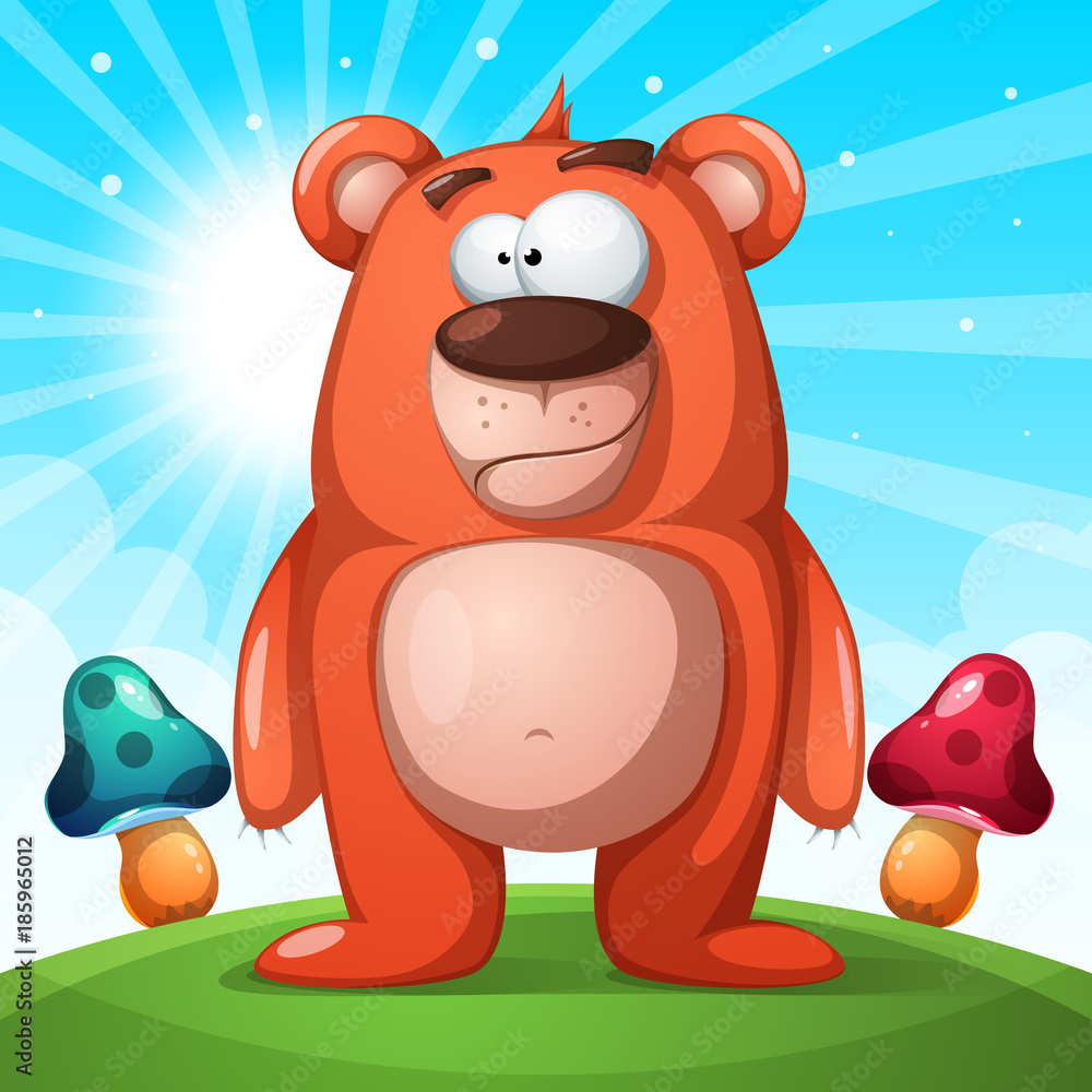 Cute, funny bear character - landscape illustration Cute, funny bear character - landscape illustration