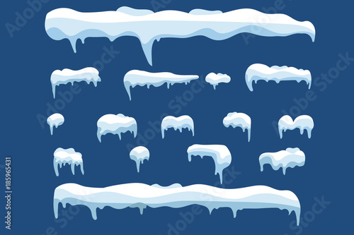 Snow ice icicle cap covering set. Vector illustration.
