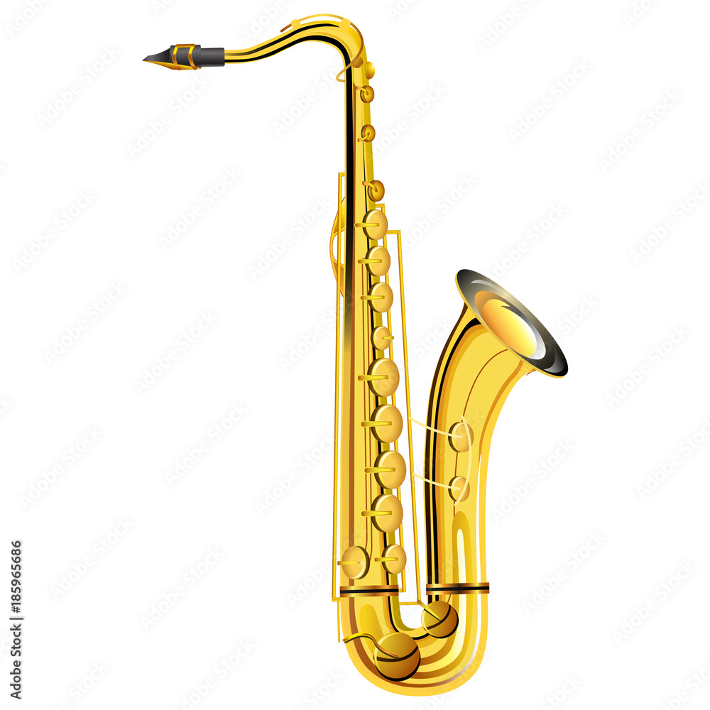 Golden saxophone on white background in cartoon style isolated. Vector  illustration Stock Vector | Adobe Stock