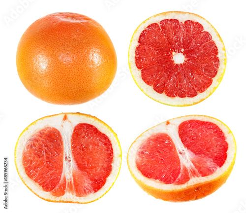 Set of red ripe grapefruit isolated on white background