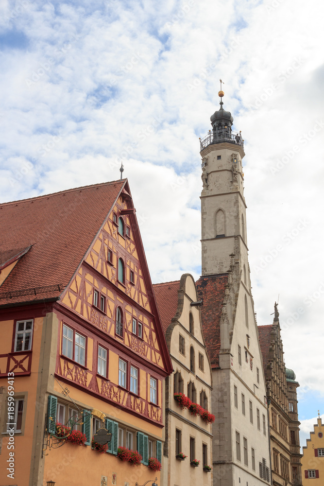 Town hall tower of medieval town Rothenburg ob der Tauber, Germany