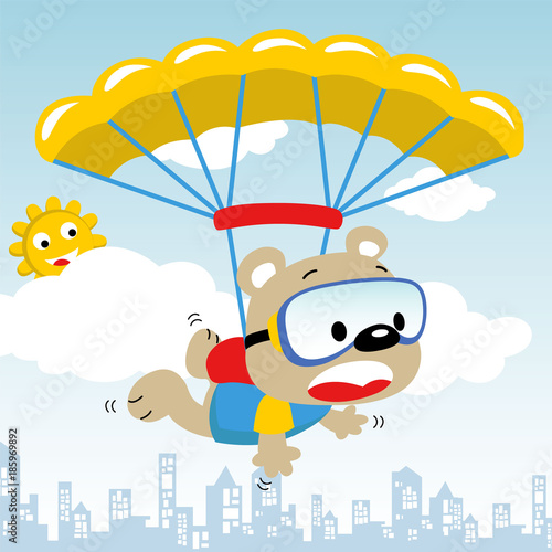 cute animals cartoon with parachute