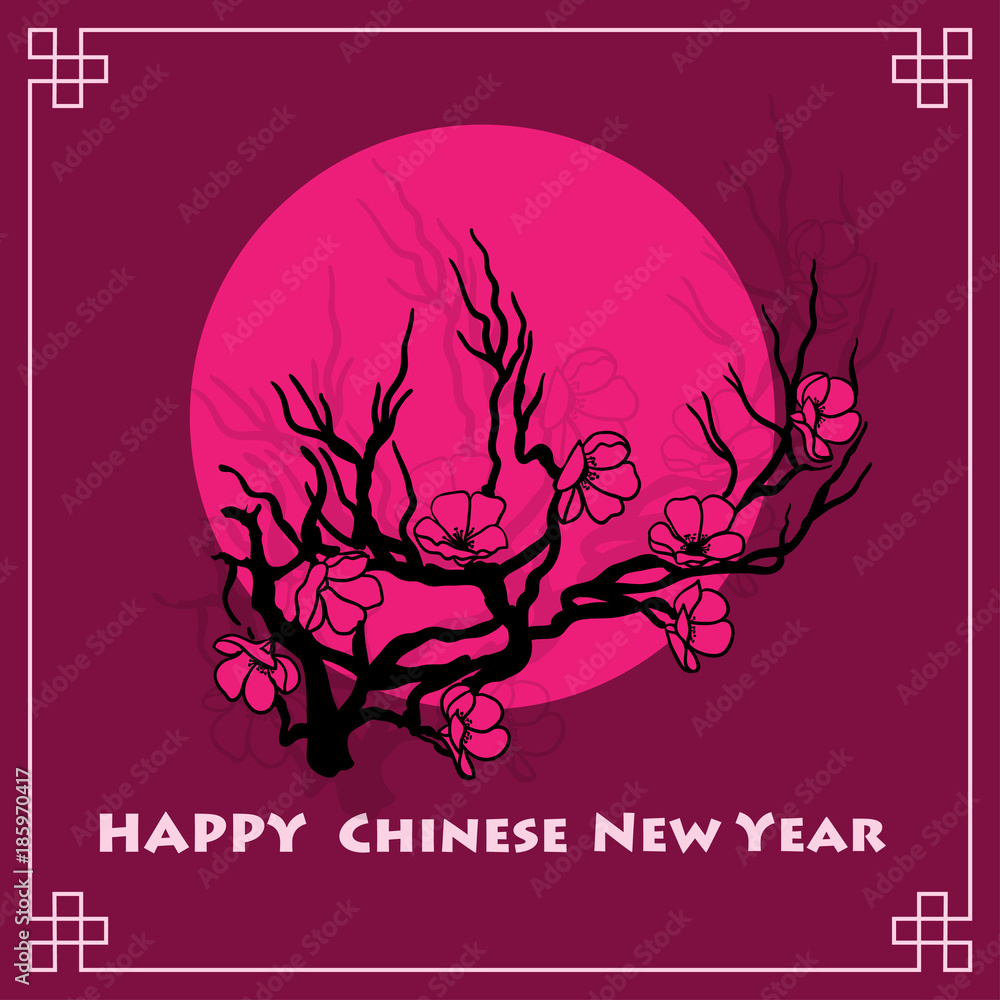 Obraz premium Happy new chinese year card with blossom tree
