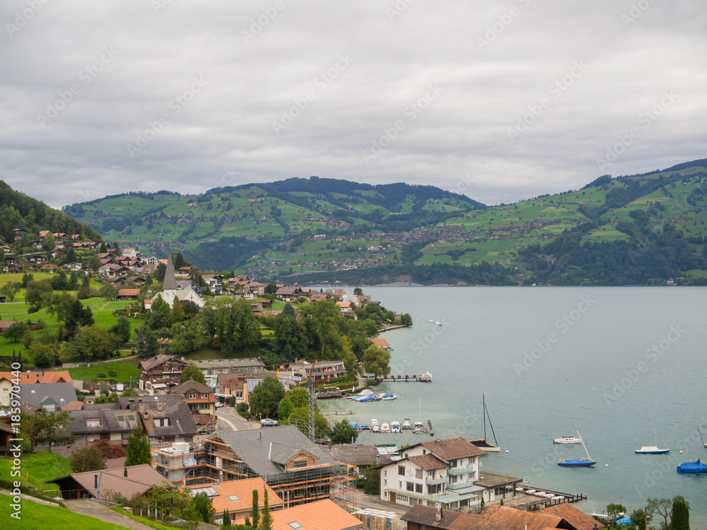 Spiez town view from hill at Switzerland
