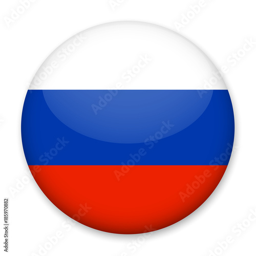 Flag of Russia in the form of a round button with a light glare and a shadow. The symbol of Independence Day, a souvenir, a button for switching the language on the site, an icon.