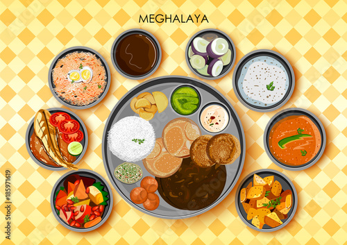 Traditional cuisine and food meal thali of Meghalaya India