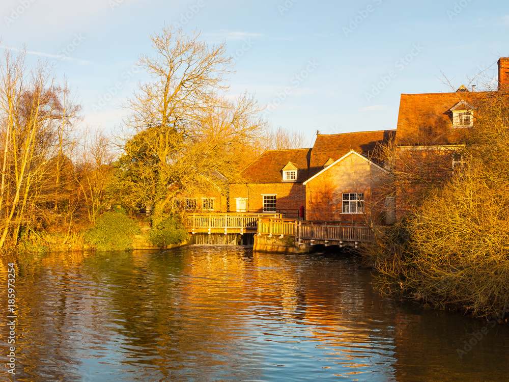 lovely old constable mill house flatford river surface autumn trees light