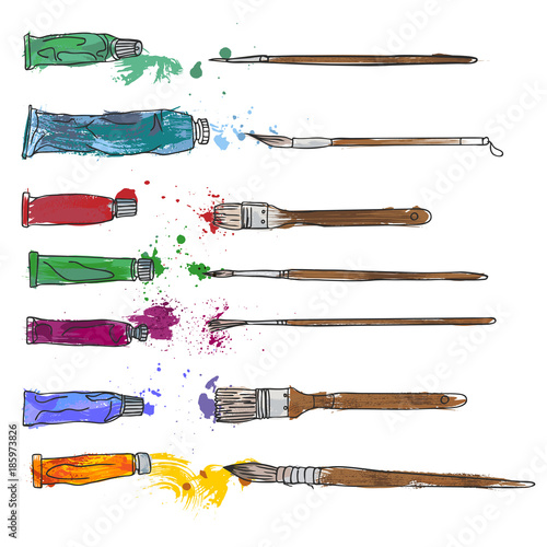 stationery, art materials, set of paint brushes