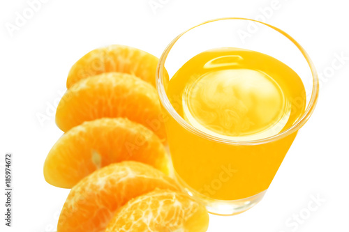 Glass of orange fresh juice and Mandarin orange isolate  on white background