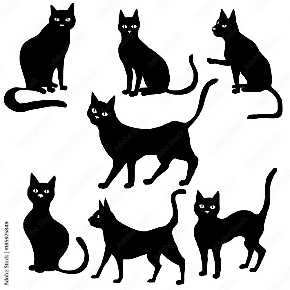 vector black cat silhouettes