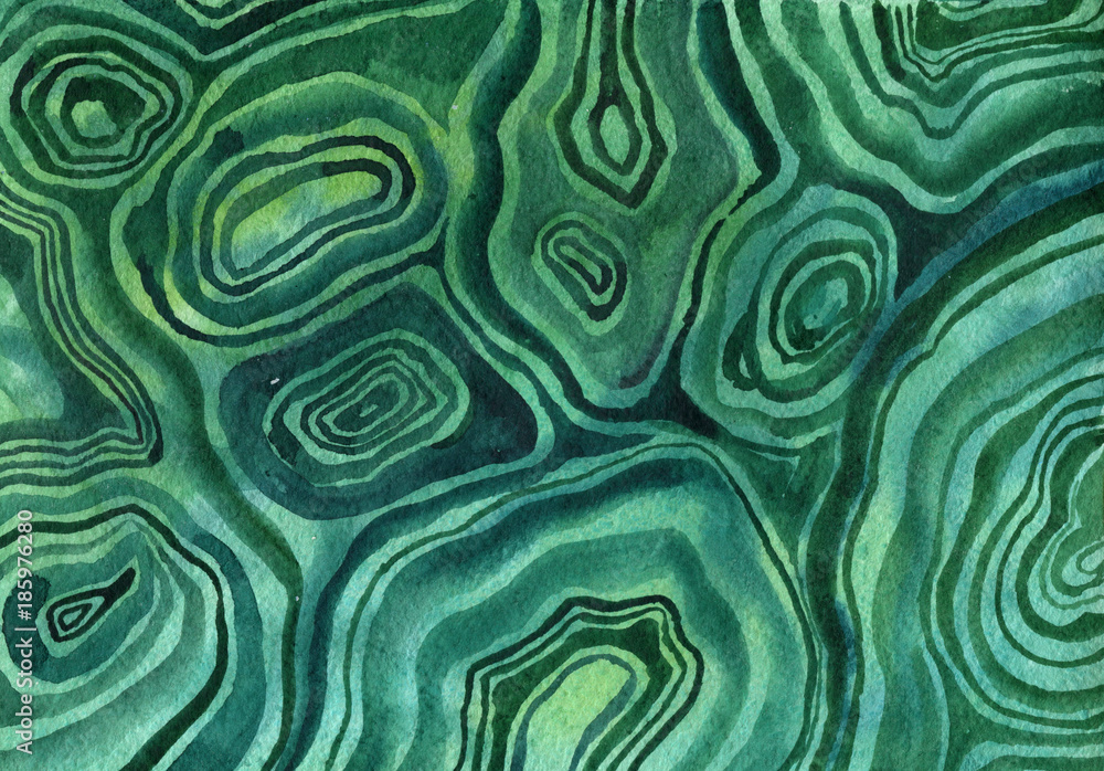 malachite, watercolor mineral texture