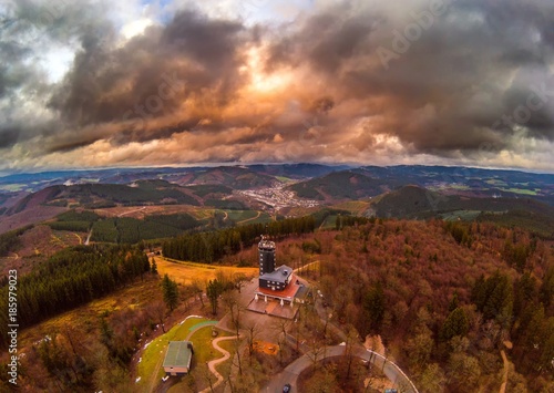 Aerial picture of the viewpoint Hohe Bracht in the region Sauerland in Germany photo