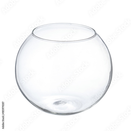 Clear spherical glass vase isolated on a white background