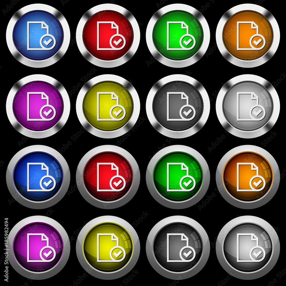 Document accepted white icons in round glossy buttons on black background Document accepted white icons in round glossy buttons on black background
