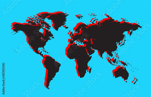 Modern World map with red shadow