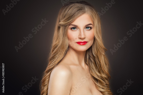 Perfect Woman with Healthy Skin on Dark Background. Spa Beauty, Aesthetic Medicine and Cosmetology Concept