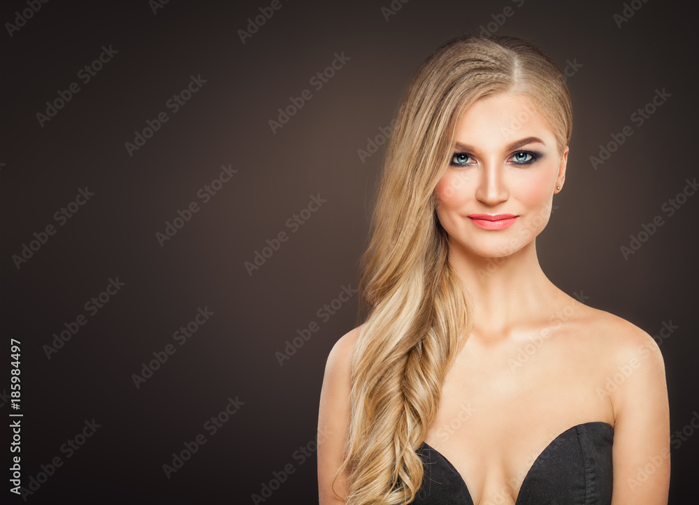 Beautiful Sexy Blonde Woman with Long Curly Hair and Makeup. Fashion Portrait of Perfect Model Girl Beautiful Sexy Blonde Woman with Long Curly Hair and Makeup. Fashion Portrait of Perfect Model Girl