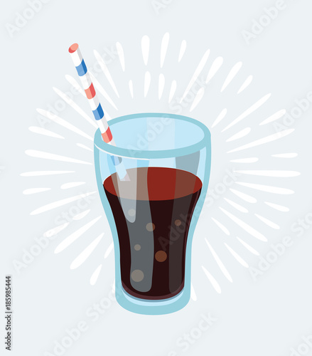 Cola glass with ice cubes isolated on blue photo-realistic vector illustration