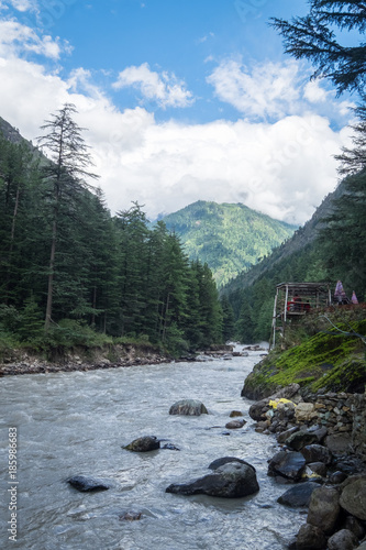 View of River in the Midst of the Himalayas at Kasol, India