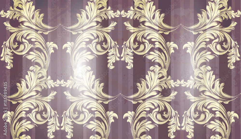 Vector Baroque gold ornament pattern background. Vintage decor soft fabric textures