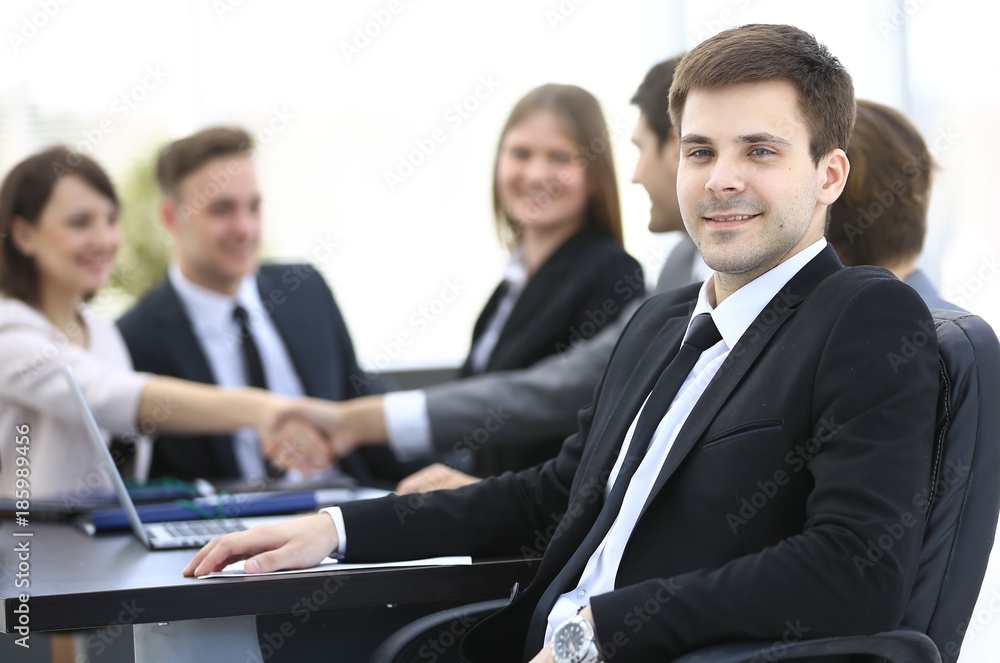 leader on the background of business team leader on the background of business team