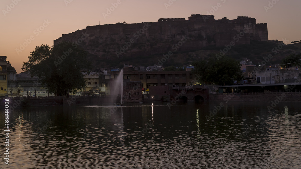 Sunset on the Mehrangarh (Mehran Fort) of Jodhpur, Rajasthan, India