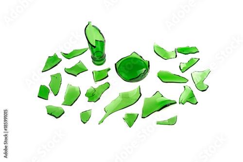 broken glass green, broken glass isolated on white background