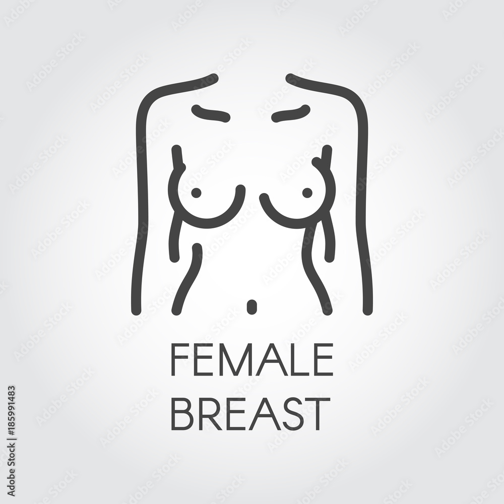 Female breast line icon. Abstract female body pictograph. Healthy  lifestyle, silicone, mammology, oncology concept. Contour emblem of human  bust. Woman figure front view. Vector illustration Stock Vector