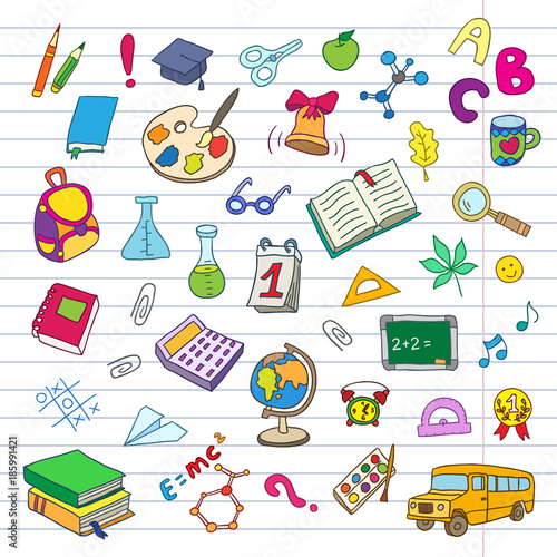 Back to school on a exercise book sheet grid. Vector illustration for your cute design.