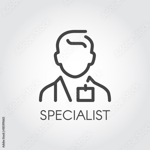 Specialist of medical sciences, doctor, consultant outline icon. Abstract portrait of male doc. Profession of helping people pictogram. Simplicity illustration in line style. Vector contour label