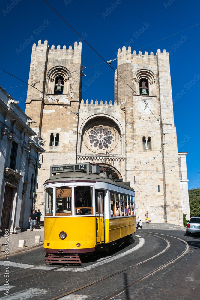 Tramway and Cathedral in Lisbon, Portugal