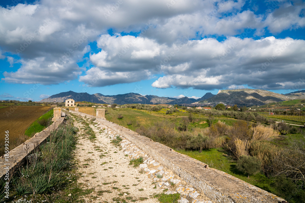 Sicilian landscape and old bridge Sicilian landscape and old bridge
