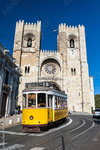 Tramway and Cathedral in Lisbon, Portugal