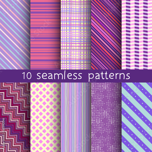 10 striped vector seamless patterns. Can be used for textile, website background, book cover, packaging.
