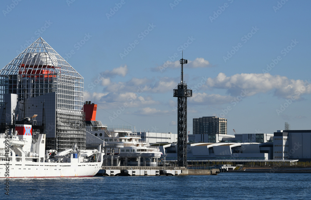 日本の東京都市景観「晴海客船ターミナル方向や豊洲などの街並みを望む」
