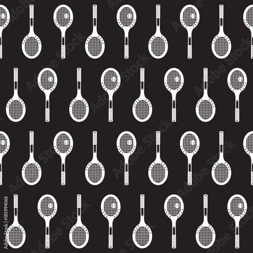 Tennis racket badminton table tennis vintage vector seamless pattern isolated wallpaper background Black