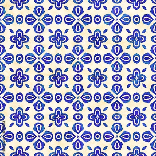 Native batik seamless watercolor artistic boho style colorful square pattern.