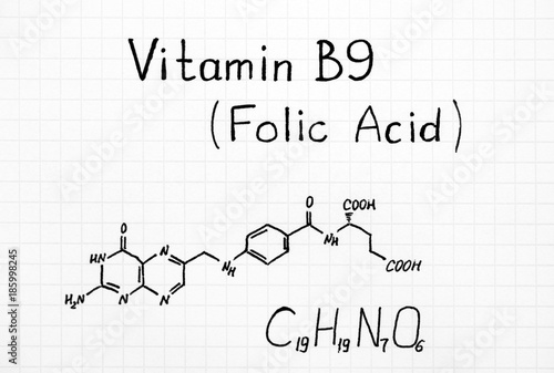 Tableau sur toile Chemical formula of Vitamin B9 (Folic Acid).