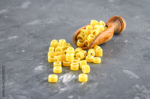 Ditalini macaroni. Pasta rings. Tubettini and thimbles. Anellini. photo